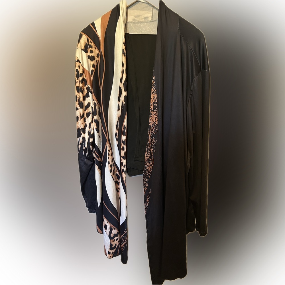 Black Animal Print Cardigan and Legging Outfit